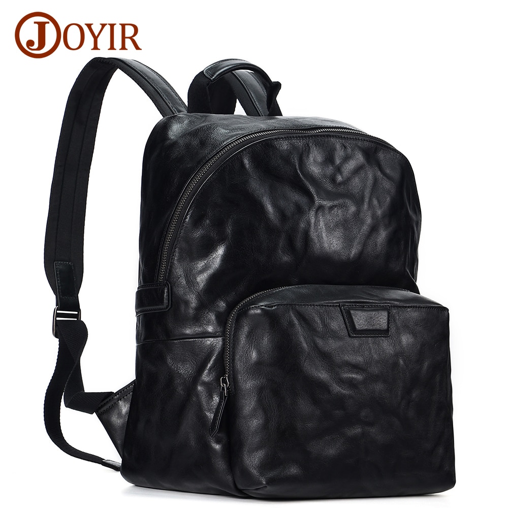 JOYIR Genuine Leather Men Backpack Fashion Laptop Bag 15.6 inch College School Backpack Travel Casual Black Daypack New