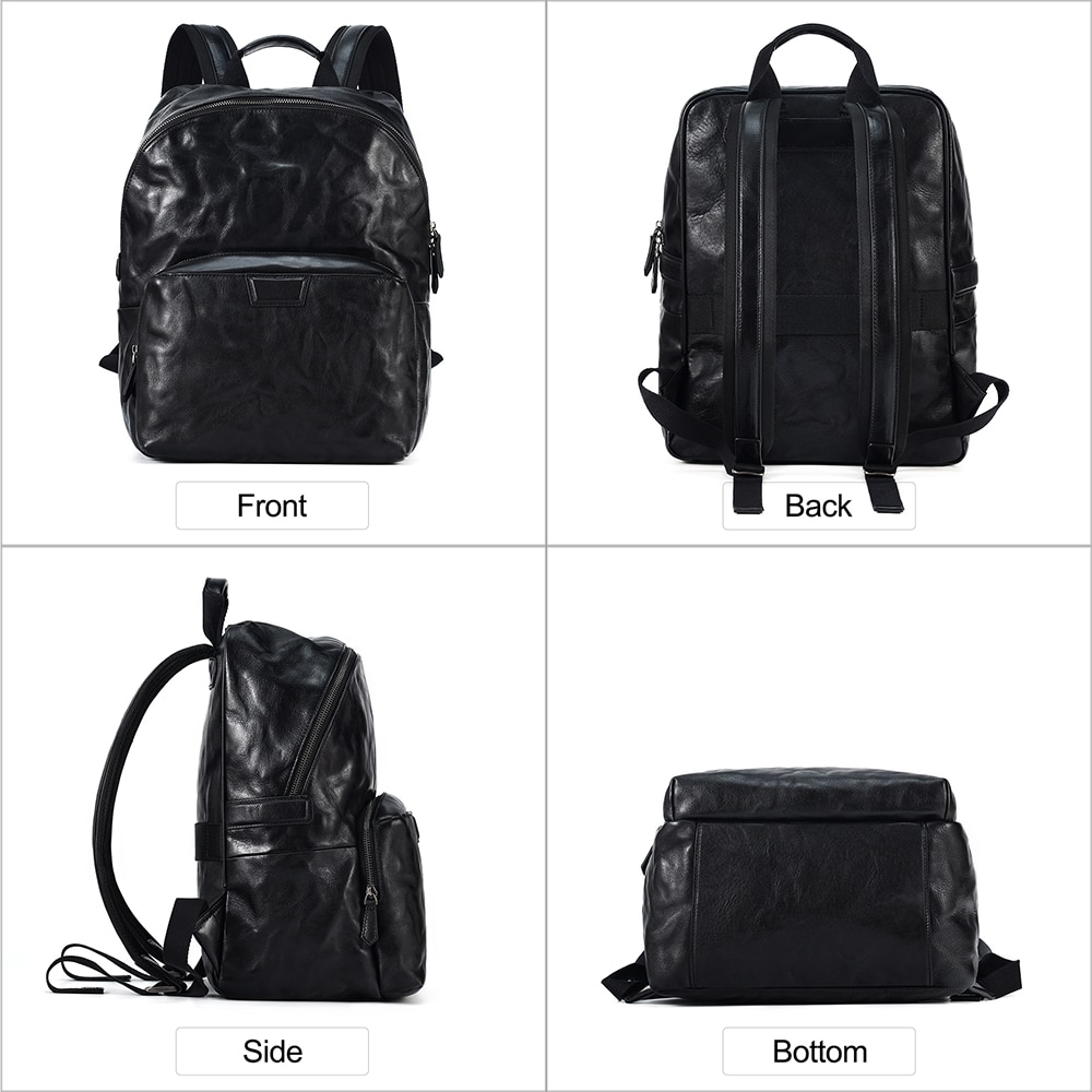 JOYIR Genuine Leather Men Backpack Fashion Laptop Bag 15.6 inch College School Backpack Travel Casual Black Daypack New 2