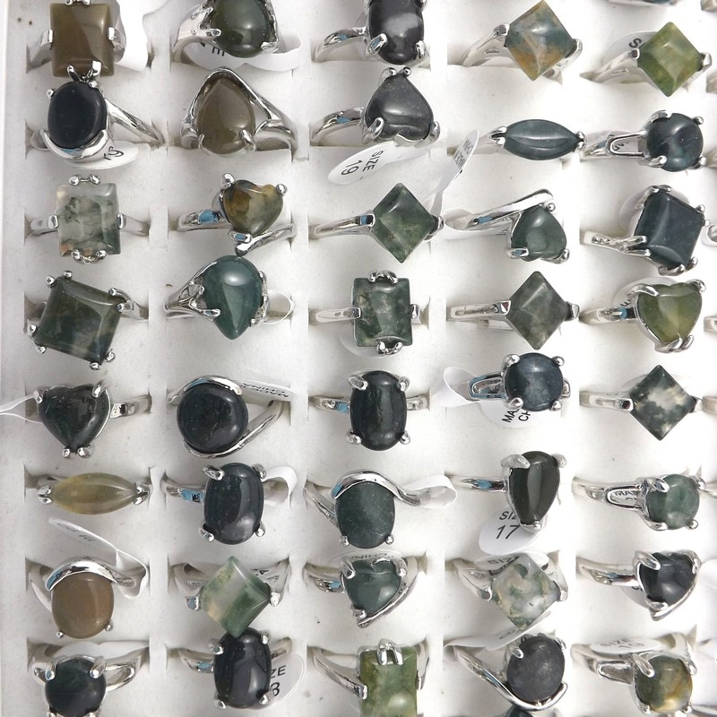 Wholesale 50PCS Mix Lot Grey and Green Natural Stone Rings Fashion Jewelry Lady's Ring