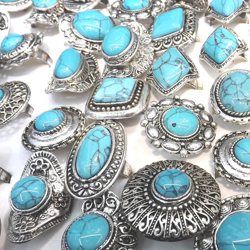 Retro Turquoises Rings Adjustable Bohemian Rings 50pcs/Lot Wholesale 2